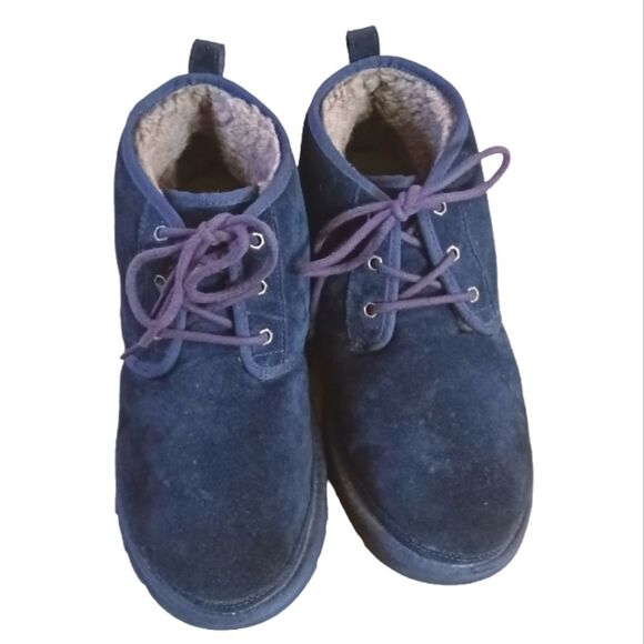 UGG Neumel Blue Suede Sheerling Lined Tie Up Chukka Boots Sz 12 main image 4